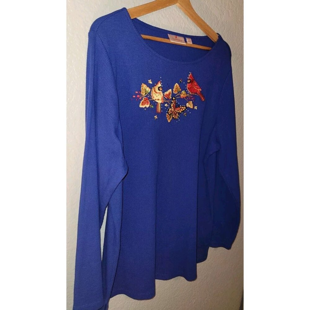 1XL Lot 3 Quacker Factory Knit Tops 1x Cotton Embellished Embroidered Long Sleev - Picture 9 of 16